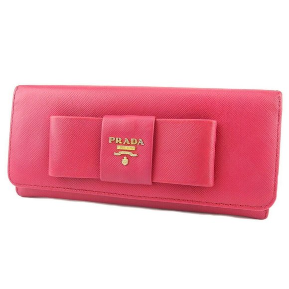 Prada Long Wallet Ribbon Pink Safiano Leather Auth USED L3501 - Picture 1 of 8